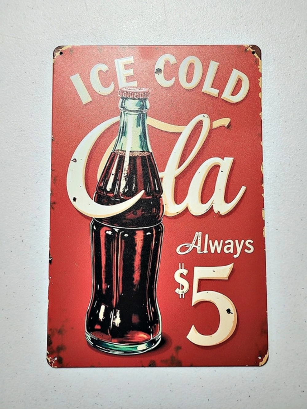 Coca-Cola Ice Cold Metal Sign Red & White
